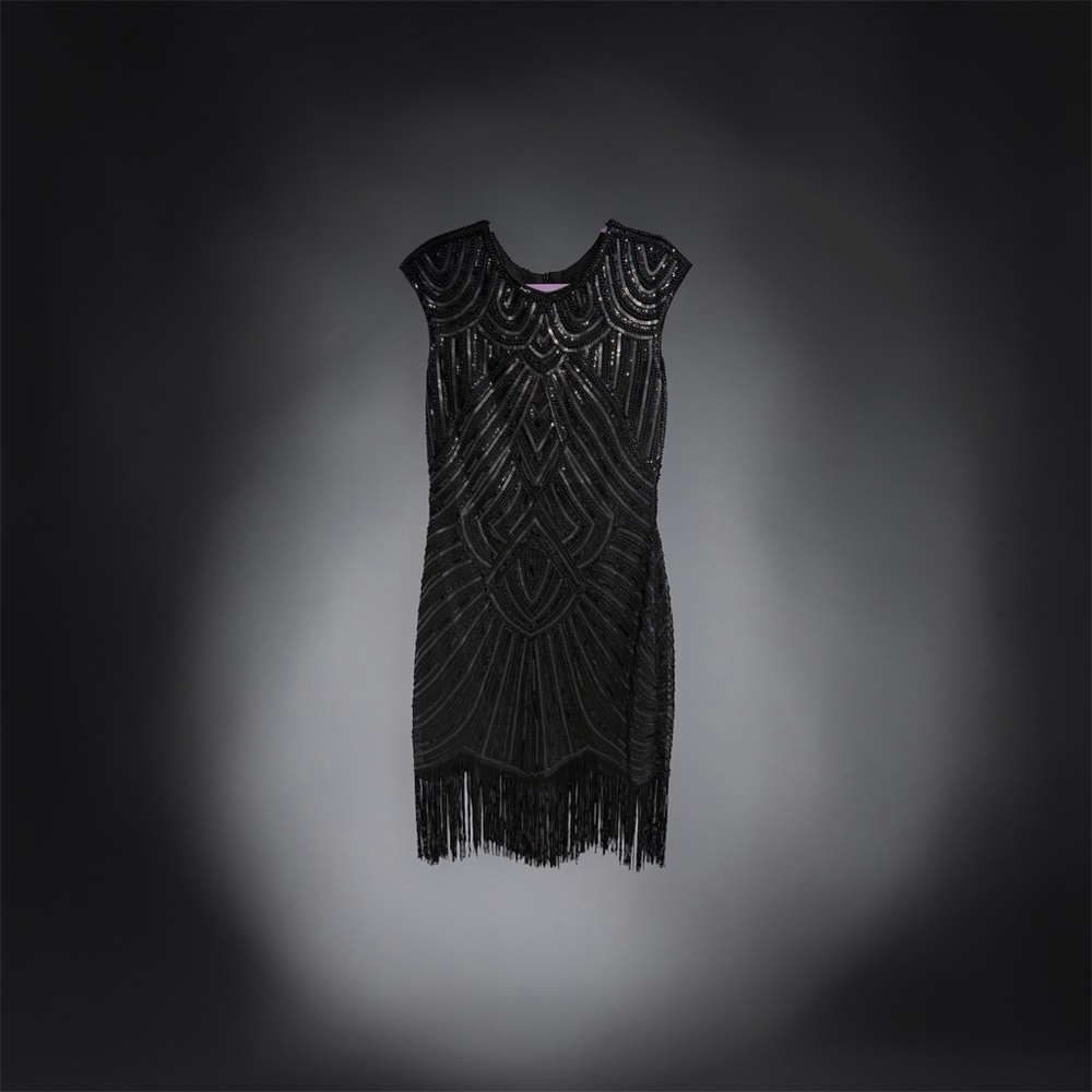 Sequined Black Fringe Mini Dress